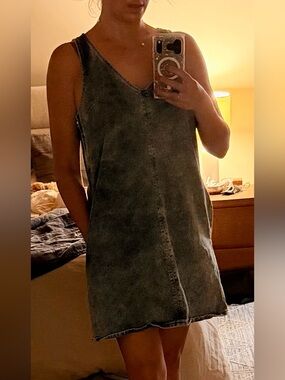rag & bone Naia Denim Mini Dress M Mari Wash V-Neck Pockets EUC